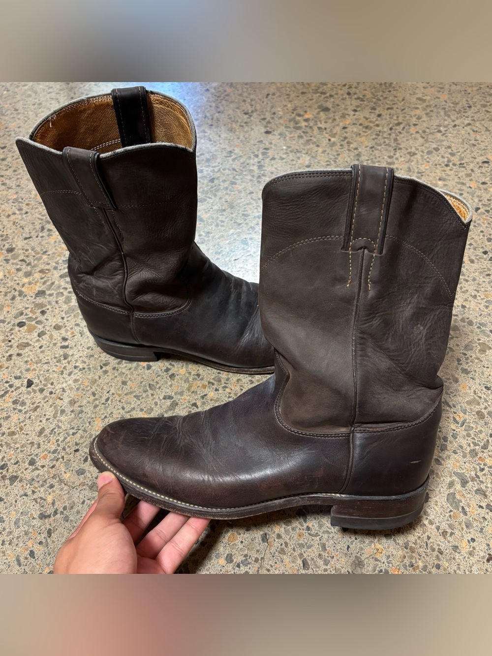 Justin Boots Leather Roper Cowboy Western Boots (9) Brown
